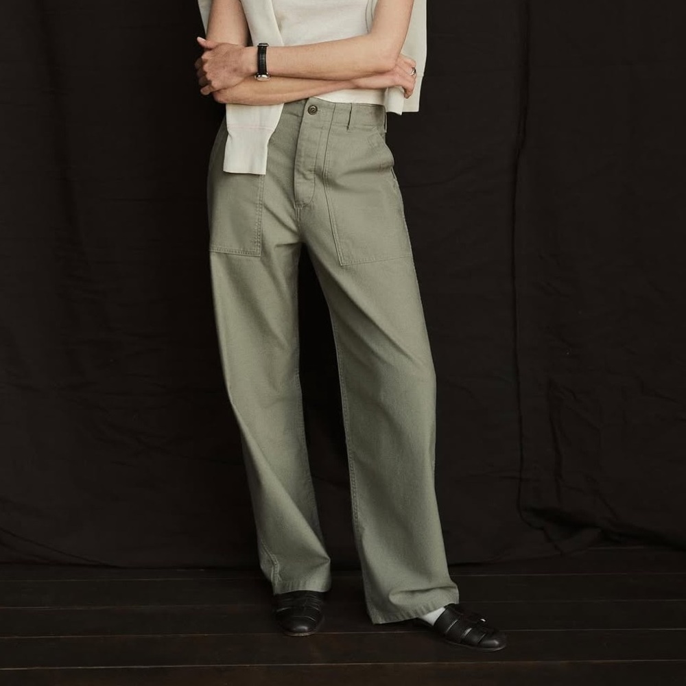 Buck Mason reverse sateen fatigue pant olive green